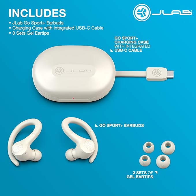 JLab Go Sport+ Wireless Workout Earbuds with C3 Clear Calling Secure Earhook Sport Design 35+ Hour Bluetooth Playtime 3 EQ Sound Settings Sand