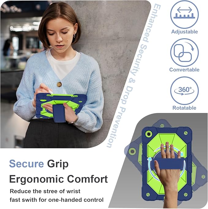 for Samsung Galaxy Tab A11 Plus/A9+ Case 2025/2023 11 Rugged Galaxy Tab A11+ Case Samsung A9 Plus Tablet Cover with 360 Rotating Stand Hand Strap Shoulder Strap Screen Protector Navy Green