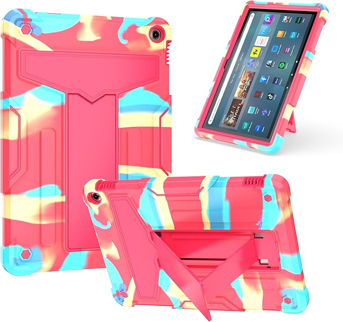 Case for Amazon Fire HD 10 Tablet 10.1 Inch Display (13th Generation 2023 Released) - Heavy Duty Hybrid Kickstand Case Cover + 1 Screen Protector and 1 Random Stylus (Candy/Pink)