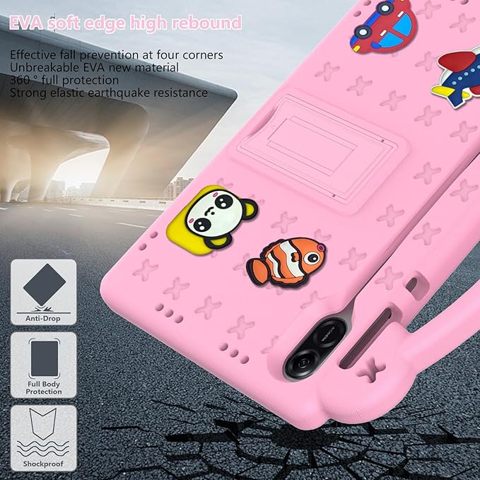 Compatible with Honor Pad X8a 2024/Pad X9 11 inch 2024/Infinix Xpad 11 inch X1101 2024 Tablet Case Kids Shockproof Protective Case with Shoulder Strap &amp Stand Handle Pink