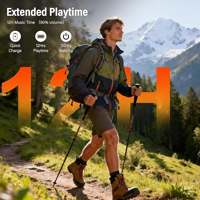 Bone Conduction Headphones Bluetooth 6.0 Earbuds Open Ear Headphones with Dual Driver Sound LED Display IP67 for Sport / running Dual Device Connection &amp Low-Latency Game Mode12 Hours Playtim