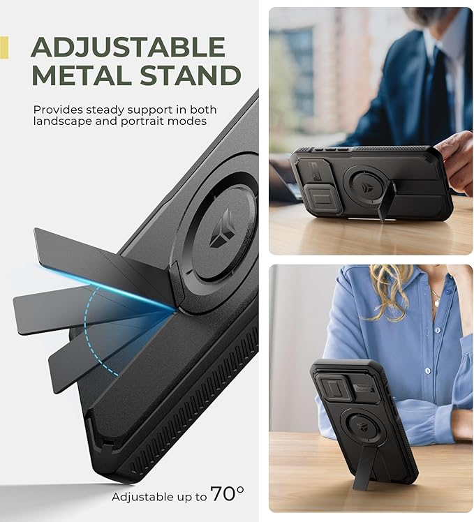 Dexnor for iPhone 15 Pro Max Case with Slide Camera Cover &amp Adjustable Kickstand &amp Built-in Screen Protector Magnetic Rugged Shockproof Bumper Cases Heavy-Duty Magnetic Protective CoverBlack