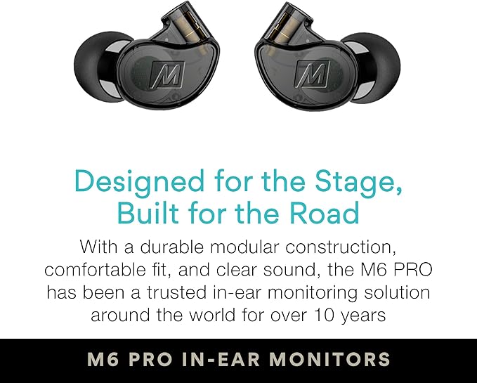MEE audio M6 PRO Musicians' In-Ear Monitors Wired + Wireless Combo Pack: Includes IEMs 2 Audio Cables and BT3 Hi-Res Bluetooth Audio Adapter w/aptX LDAC Auracast Support &amp Built-In Headset (Bl