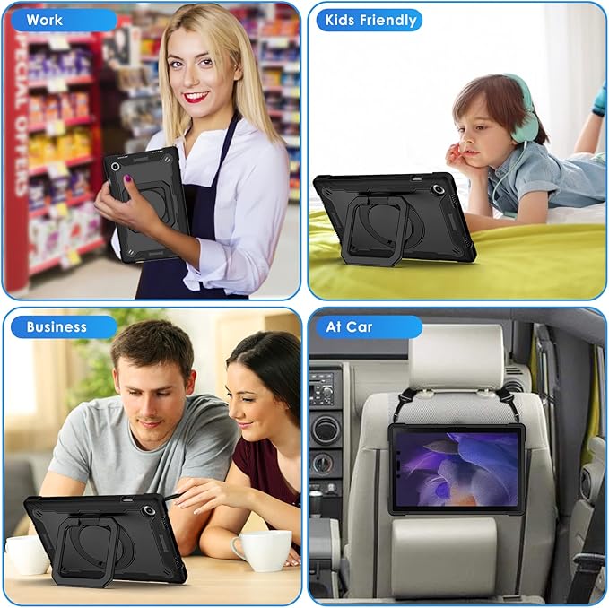 DETUOSI Galaxy Tab A8 Case - Shockproof with 360 Stand &amp Strap Heavy Duty for SM-X200/X205/X207 Black