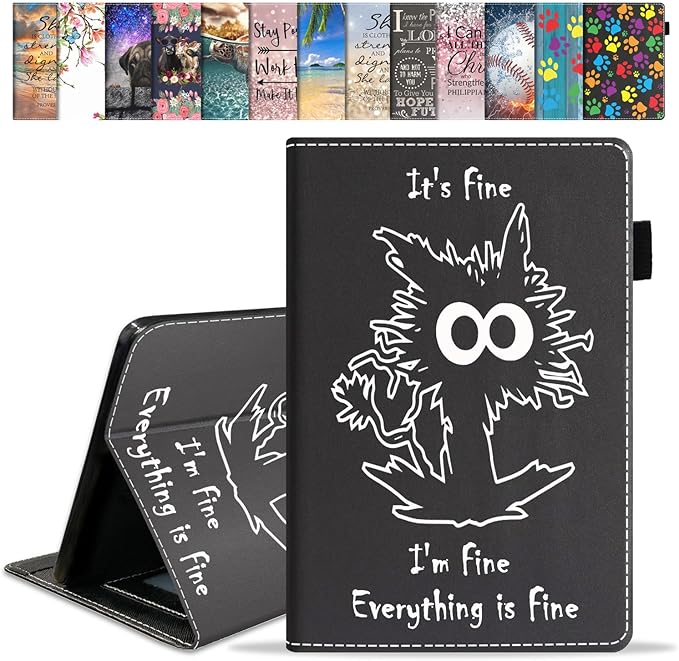 Case for Amazon Kindle Fire HD 10 &amp 10 Plus Tablet 10.1 (13th/11th Generation 2023/2021 Release) - Funny Cat - It's Fine I'm Fine Everything is Fine Premium PU Leather Cover with Auto Sleep Wake
