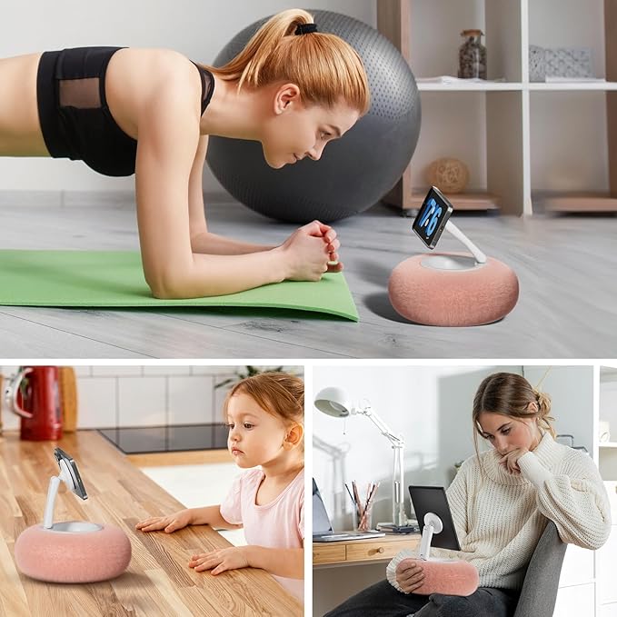 Magnetic Phone Pillow Stand Phone Holder for BedLapDesk Cozy Pillow Stand with Snack Bowl and 2 Magnetic Rings Compatible with 3.5-7 iPhoneE-Reader Kindle Pink