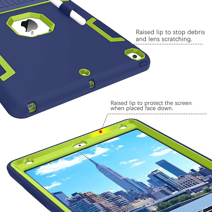 BENTOBEN iPad Case - 3in1 Heavy Duty Rugged Protective Cover with Stand &amp Pen Holder Navy Blue/Green