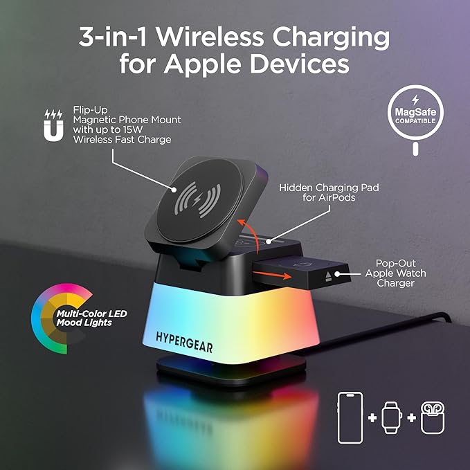 MagSafe 3-in-1 Cube Wireless Charging Stand 15W Foldable Fast Magnetic Charger Dock Phone Mount for iPhone 17/16/15 Apple Watch 1-8/Ultra &amp AirPods