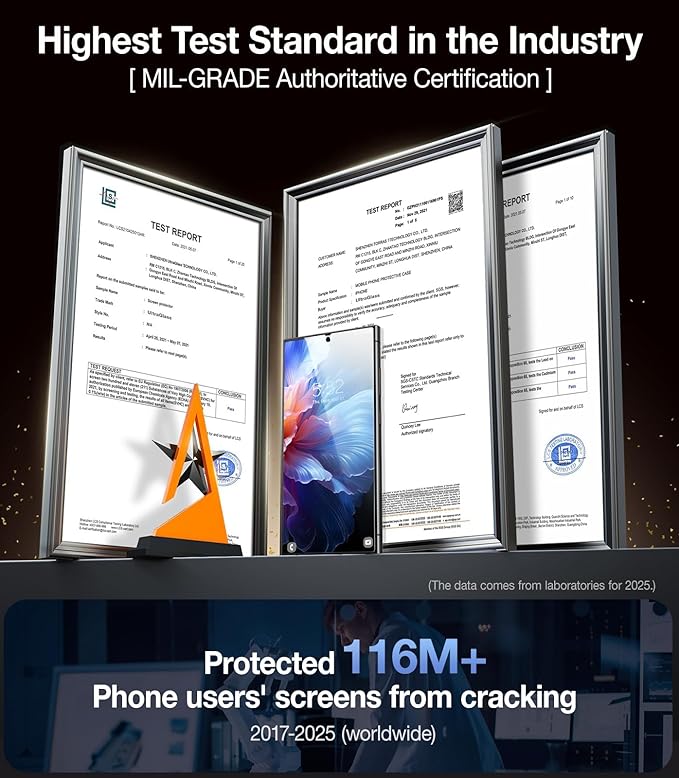 UltraGlass Unbreak Top 9H+ Glass for Samsung Galaxy S24 Ultra Screen Protector [Military Grade Shatterproof &amp Longest Durable] Screen Protector S24 Ultra Tempered Glass Auto Installation 2 Pack