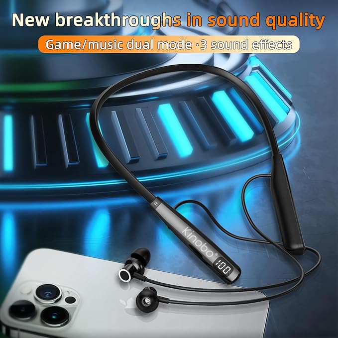 Neckband Bluetooth Headphones 6.0 Bluetooth 100 Hours PlaytimeIPX7 Sports Waterproof Earbuds with Microphone Noise Cancelling with HiFi Speakers Multiple Switchable Sound Modes