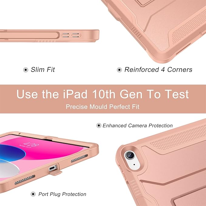 Soke Case for iPad (A16) 11th Generation 11-inch 2025 iPad 10th Generation 10.9-inch 2022 with Built-in Screen Protector and Kickstand Rugged Full Body Protective Cover - New Rose Gold