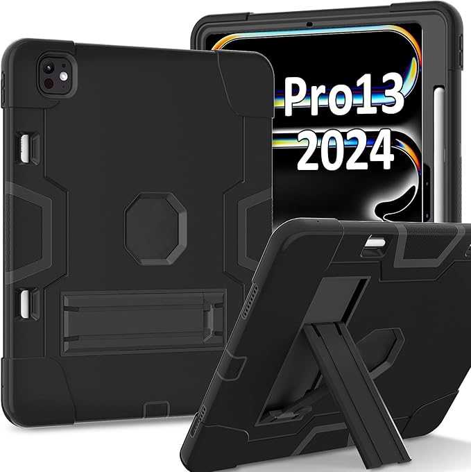 for iPad Pro 13 Inch Case M4 (2024 Model 7th Generation) with Kickstand Kids case for iPad Pro 13-inch (M4) case Protective Case for iPad Pro 13” 7th Generation A2925 A2926 A3007 Black