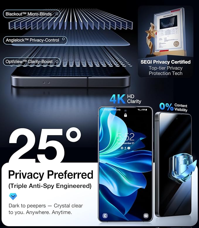 UltraGlass Unbreak Top 9H+ Glass for Samsung Galaxy S25 Ultra Privacy Screen Protector [Military Grade Shatterproof &amp Longest Durable] S25 Ultra Screen Protector Tempered Glass 2 Pack [Black]