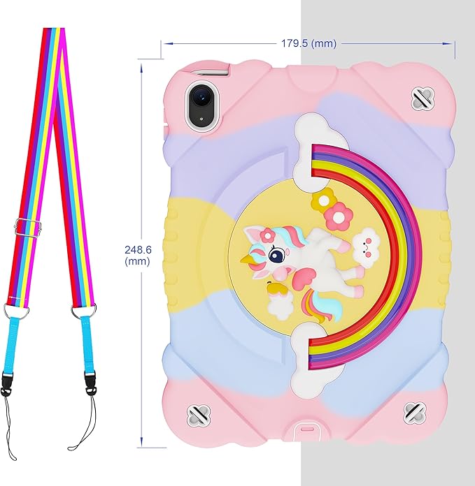 XZC Case for iPad (A16) 11th Generation 11 Inch 2025/ iPad 10th Generation 10.9 Inch 2022 Unicorn Heavy Duty Shockproof Rugged Cover with Built-in Stand/Strap (Rainbow)
