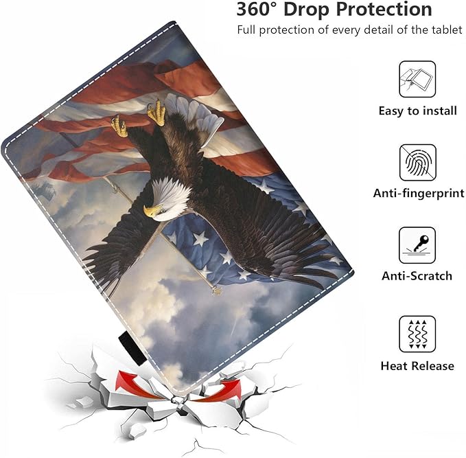 Case for All-New Kindle Fire HD 10 &amp 10 Plus Tablet 10.1 (13th/11th Generation 2023/2021 Release) - PU Leather Folio Case with Smart Auto Wake/Sleep Patriotic American Flag Bald Eagle