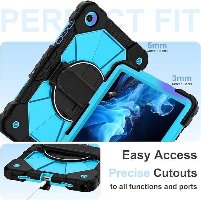 for Samsung Galaxy Tab A11 Plus/A11+ Case 2025 11 Inch Galaxy Tab A9+ Case 2023 Rugged Samsung A11+ Tablet Cover with 360 Rotating Stand Hand Strap Shoulder Strap Screen Protector BlackBlue