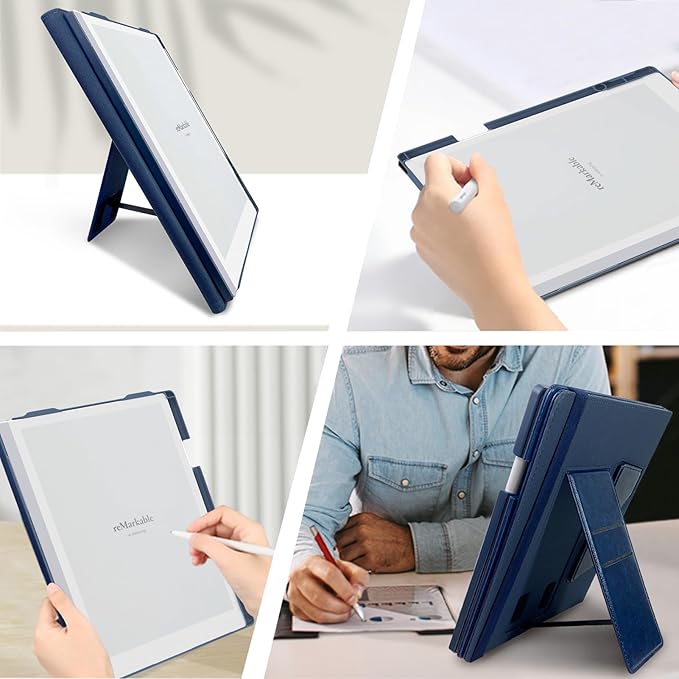 E NET-CASE Case for Remarkable 2 Tablet 10.3 inch (2020 Released) - New Business Design Upgraded Leather Cover for Remarkable 2 Digital Paper with Stand &amp Pen Holder (Deep Blue)