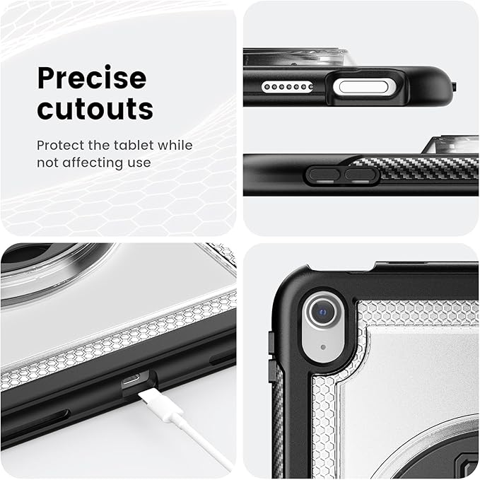 Clear Case for iPad (A16) 11th/10th Generation 11''/10.9'' 2025/2022: Shockproof Protective Case with Hand/Shoulder Strap Pencil Holder Rotate Stand Screen Protector