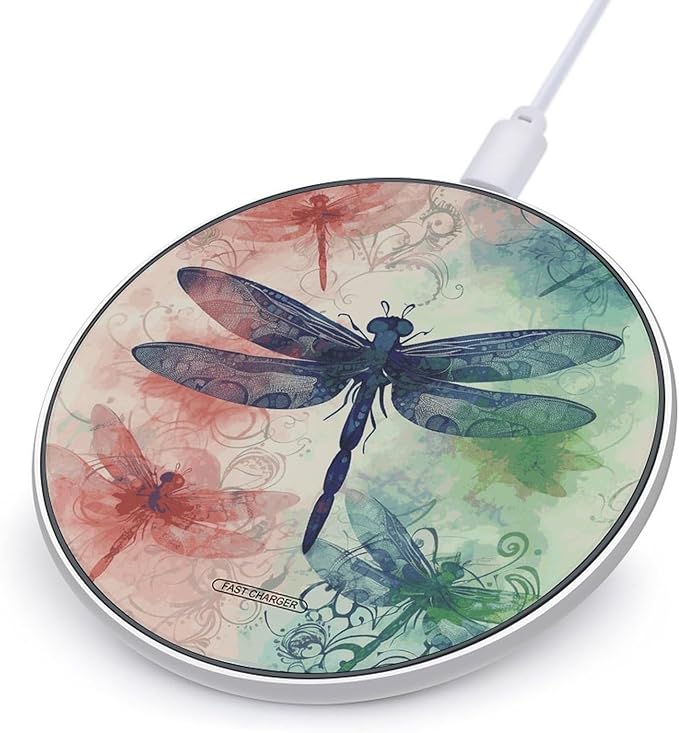 Modern Dragonfly Wireless Charger Fast Wireless Charging Pad with USB Cable 10W Anti-Slip Magnetic Wireless Charger Portable Slim Charger Puck Travel Charging Station