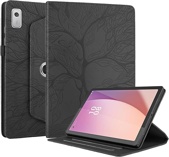 Tablet PC Bags Cases Sleeves Compatible With Lenovo Tab M9 9.0 Inch (Model: TB-310FU 2023 Released) Tablet Case 360 Degree Rotating Stand Foldable Tablet Case Tree Of Life Embossed Shell(Black)