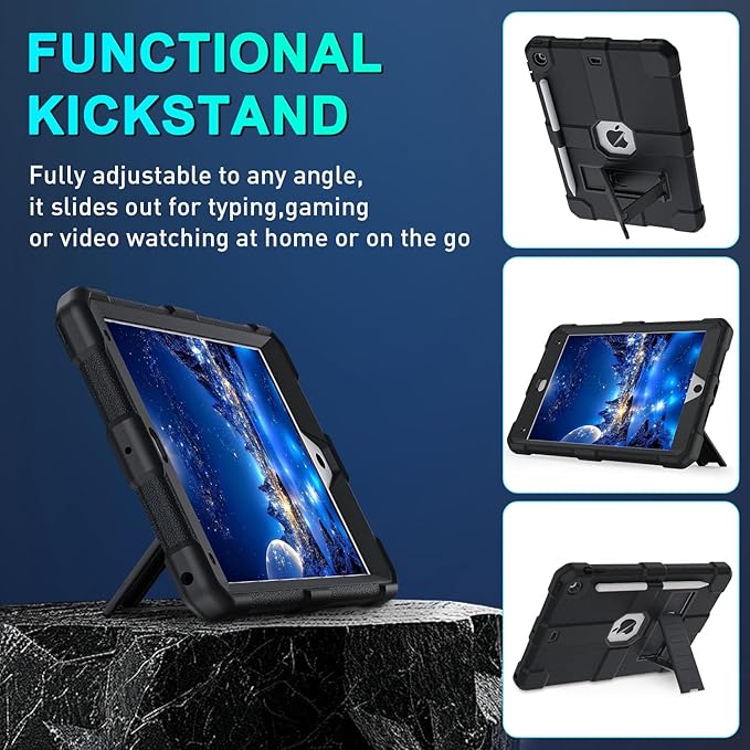 Case for iPad 9th/8th/7th Generation 2021/2020/2019(10.2 inch) Heavy Duty Shockproof Rugged Protective 10.2 Cover with Built-in Stand for iPad 9 8 7 Gen(Black)