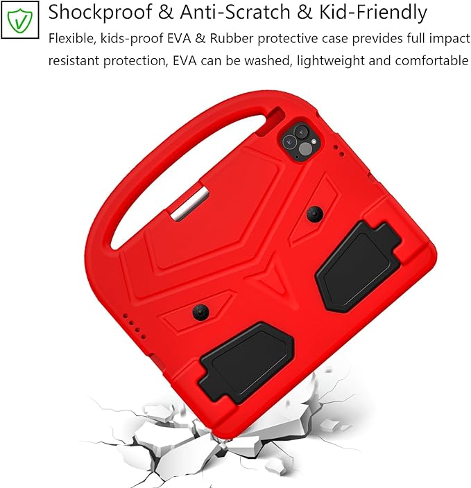 Kids Case for Apple iPad Air 11 inch M3/M2 &amp iPad Pro 11 inch M5/M4 (2025/2024) with Pencil Holder/Handle/Kickstand Lightweight Soft EVA Foam Shockproof Stand Girls Boys Cover Red Bird