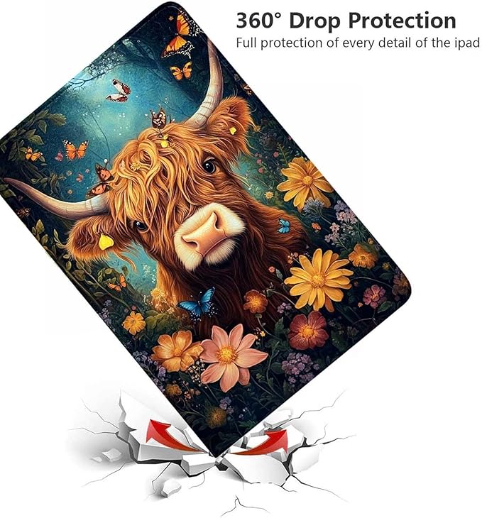 Case for Samsung Galaxy Tab A11 / Tab A9 8.7-Inch 2025/2023Slim Protective LeatherAuto Wake/SleepAdjustable Viewing Angle Stand.Art Highland Cow