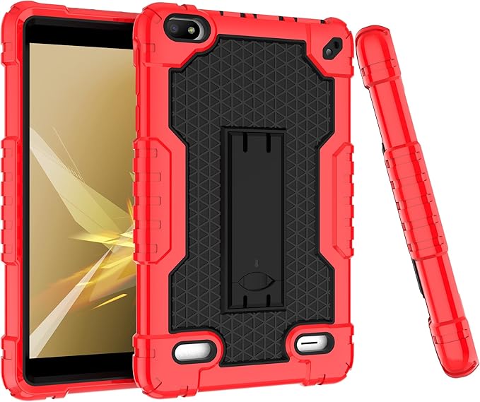 Case for BLU M8L 2022BLU M8L Plus 8 inch Tablet - [Built-in Kickstand] Anti Slip Kids Friendly Shockproof Silicone Protective Cover with Screen Protector (Red/Black/2 PCS)