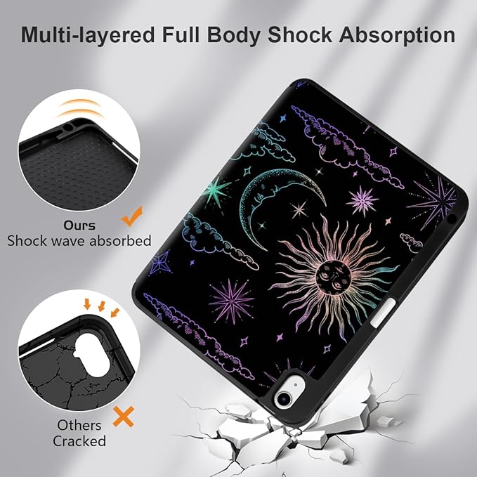 DONGKE for iPad Air 11 Inch Case M4 2026 / M3 2025 / M2 2024 &amp iPad Air 5th 2022 / 4th Gen 2020 10.9 Inch Ultra Thin Soft TPU Back Cover with Pencil Holder Support Auto Wake/Sleep Sun &amp Moon