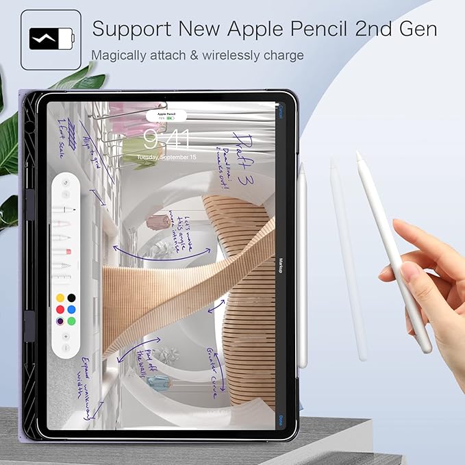 Fintie Folio Case for iPad Pro 12.9 6th Generation 2022 Multi-Angle Smart Stand Cover w/Pencil Holder &amp Pocket Also Fit iPad Pro 12.9 2021 5th &amp 2020 4th &amp 2018 3rd Gen Lilac Marble
