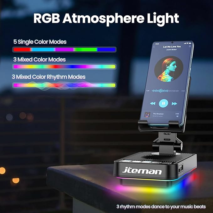 JTEMAN Gifts for Men Women Phone Stand Bluetooth Speaker with Light and Charging Function 360 Rotating Phone Holder Cool Tech Gifts for Dad Mom Husband Unique Birthday Gift Ideas