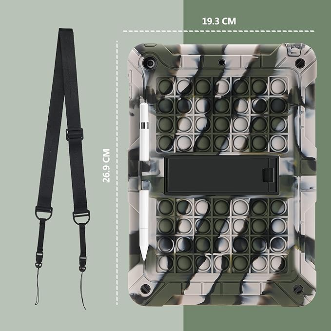 XZC iPad 9th/8th/7th Generation Case (iPad 10.2 Case 2021/2020/2019) Shockproof Drop Protection Cover with Pencil Holder Kickstand Shoulder Strap (Camouflage)