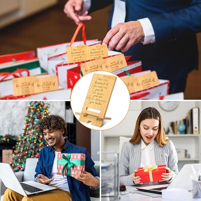 Ripeng 48 Pcs Employee Appreciation Gifts Bulk Bamboo Phone Stand for Desk Office Worker Thank You Gift for Administrative Assistant Team Coworkers Staff Nurse Teacher Week (Vivid Work Pride)