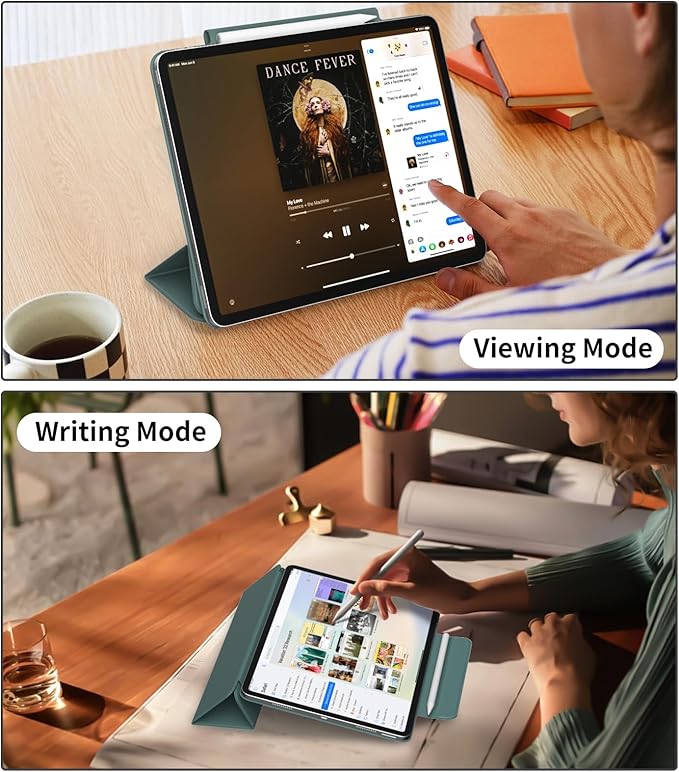 Magnetic Case for iPad Air 13 Inch M3/M2 (2025/2024) iPad Pro 12.9 inch 6th/5th Generation (2022/2021) | Auto Sleep/Wake | Pencil Pro &amp USB-C | Non-Slip PU Leather Protective CoverDark Green