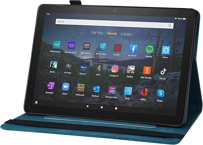for Amazon Kindle Fire HD 10 &amp HD 10 Plus Case 13th/11th Generation 10.1 inch (2023/2021) Folio Stand Embossed PU Leather Wallet Cover with Pencil Holder/Card Pockes Blue Flower Butterfly