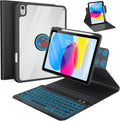 BLUTLOTUS for iPad 11th (A16) 10th Generation Case with Keyboard (2025/2022) - 360° Rotatable Magnetic Folio Cover 7 Color Backlit Detachable Keyboard with Pencil Holder (Black)