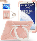 BATYUE 10.5 inch Case for ipad Air 3rd Generation 2019 / ipad pro 10.5 2017 Rugged Heavy Duty Protective Cover with Pencil Holder 360° Swivel Stand Shoulder Strap for Kids (Rose Gold)