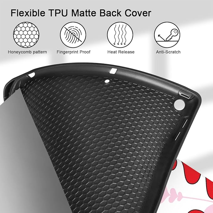 Mektron Designed Printed iPad 10.2 Case 9th Gen (2021)/ 8th Gen (2020)/ 7th Gen (2019) with Pencil Holder Slim Protective Case with Soft TPU Back Auto Wake/Sleep for iPad 10.2 Inch Heart Wave