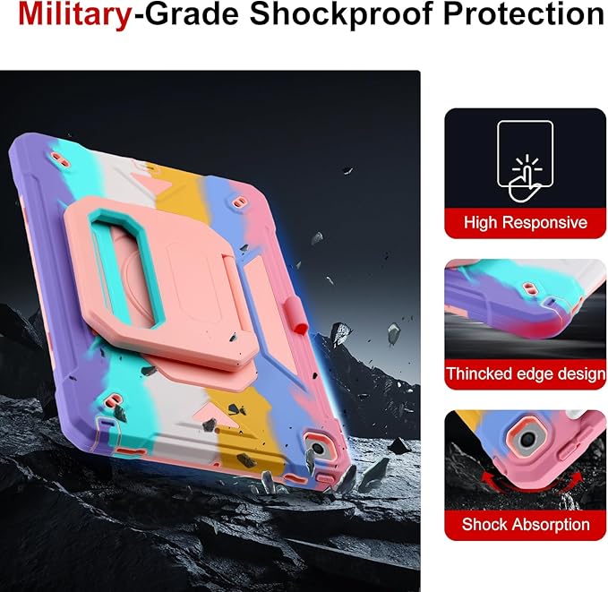 Case for iPad 9th Generation (2021) /iPad 8th Gen (2020)/iPad 7th Gen (2019) Military Grade Shockproof iPad Case Built-in 360°Rotating Stand/Pen Slot/Shoulder Strap for iPad 10.2 (Colorful)