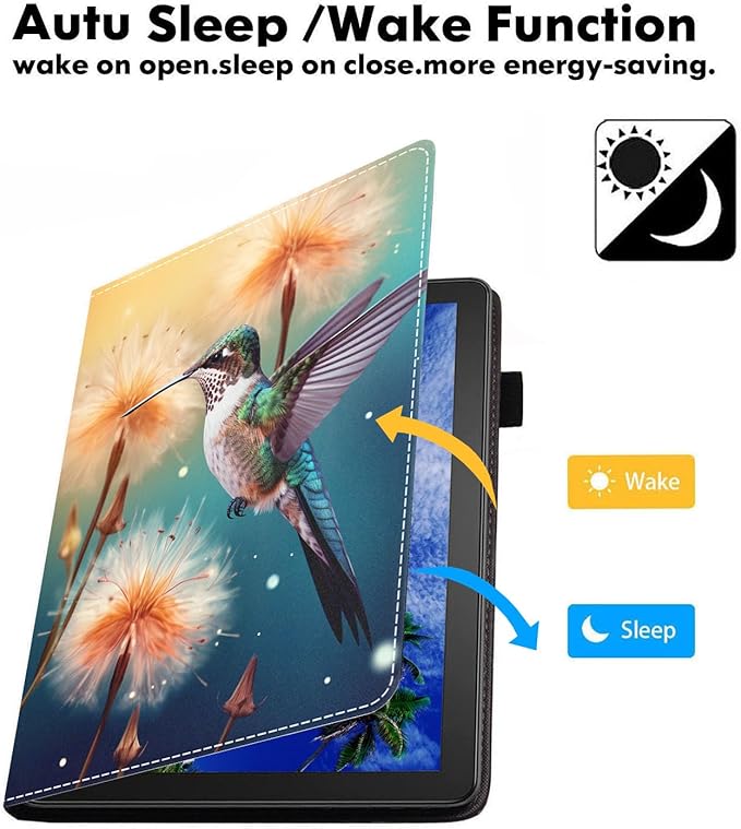 Case for Amazon Kindle Fire 7 Tablet (7 9th/7th Generation 2019/2017 Release) Slim PU Leather Cover with Card Slot &amp Auto Wake/Sleep Hummingbird Dandelion