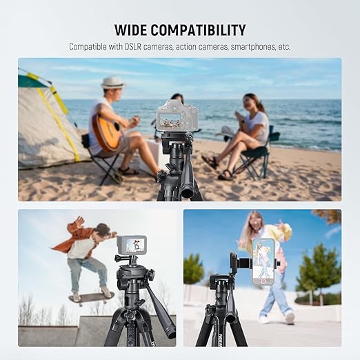NEEWER Basic 74 Video Tripod Monopod 3 Way Pan Tilt Head Remote Overhead Camera Mount Horizontal Central Axis Phone Holder Compatible with iPhone DSLR Telescope Projector Max Load 17.6lb TP05