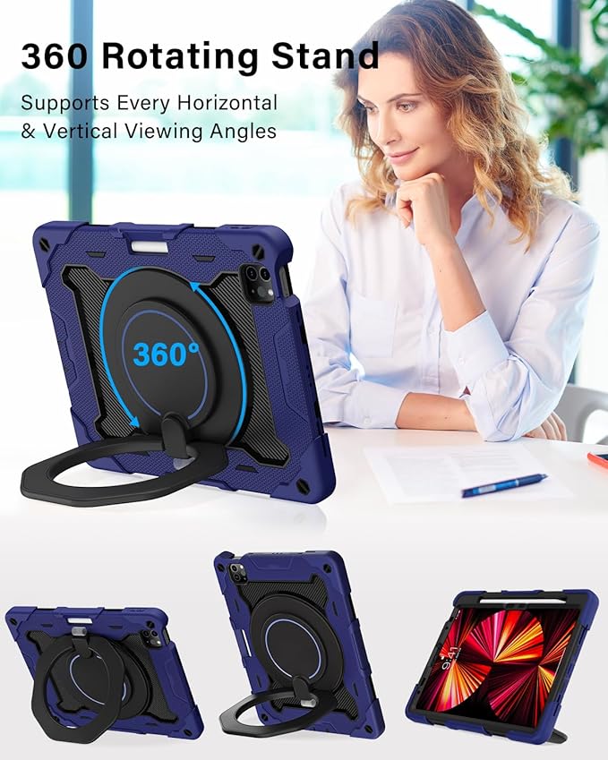 ROISKIN for iPad Air 11 inch M3/M2 Case iPad Pro 11 inch 4th/3rd/2nd/1st GenerationiPad Air 5th/4th 10.9 inch CaseHeavy Duty Shockproof with 360 Stand Handle Shoulder Strap Pen HolderKids Friendly