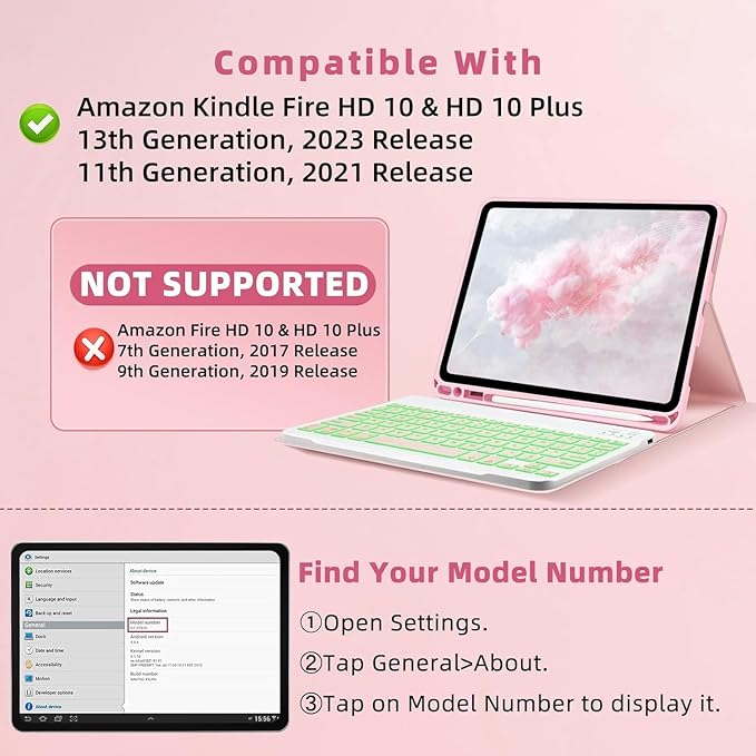 Keyboard Case for Amzaon Fire HD 10/10+ Plus (11/13th Generation) Case with Keyboard - 7 Colors Backlit Keyboard Protective Case and Mouse (Pink)