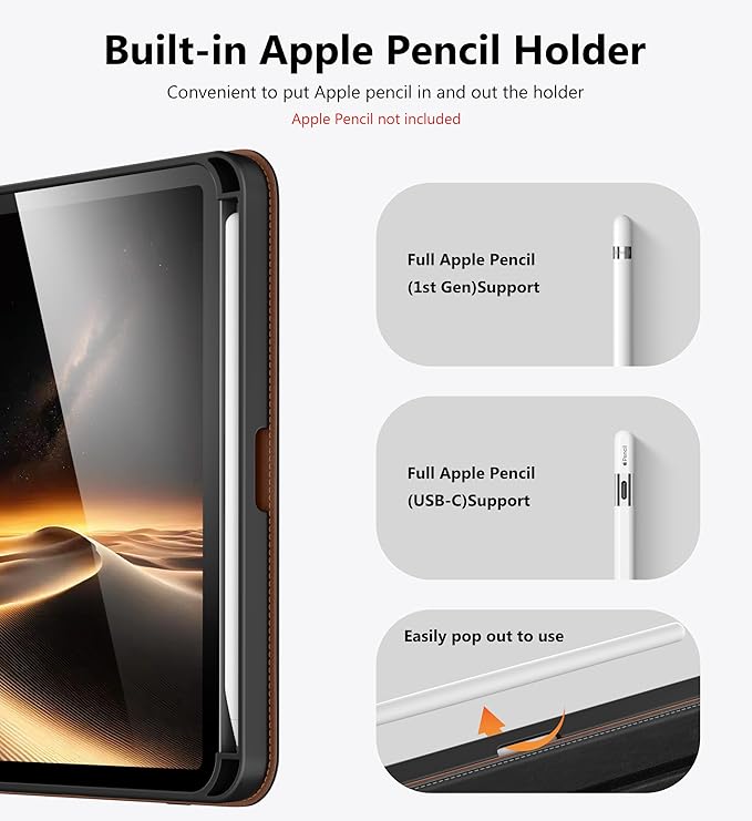DTTO for iPad mini 7 (A17 Pro) Case iPad mini 7th / 6th Generation Case (2024/2021) 360 Degree Rotating Premium Leather Folio Stand Cover with Pencil Holder Black Brown