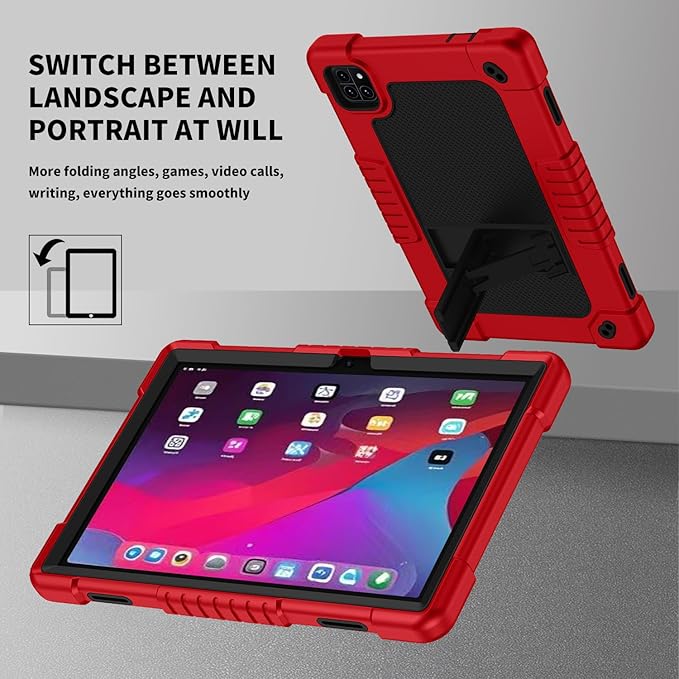 for Callsky-Tab Cpad 10 / Callsky-Tab Ctab 10 10.1 inch Tablet Case Kids Shockproof Cover with Kickstand Shoulder Strap and 2 Pcs Tempered Glass Screen Protector (RedBlack+2Pcs)