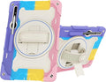 Tablet Case for Samsung Galaxy Tab S10 Ultra 14.6/S9 Ultra/S8 Ultra Kids Rainbow Heavy Duty Silicone Shockproof Case with Pencil Holder Shoulder Strap Rotating Fold Kickstand Hand Strap