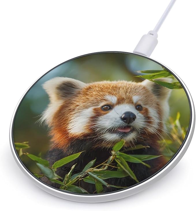 Red Panda Eating Leaves Fast Portable Charger 10W Funny Graphic Phone Charging Pad with USB Cable