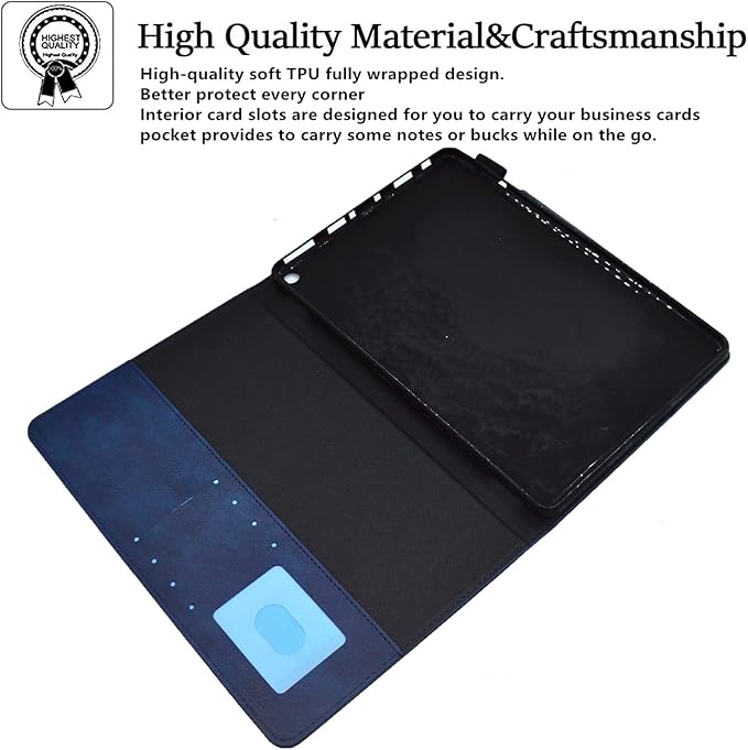 Folio Case for Amazon Kindle Fire HD 8/Fire HD 8 Plus (12th/10th Generation 2024/2022/2020) 8 UUcovers PU Leather Magnetic Smart Cover with Stand/Pencil Holder/Pockets [Auto Sleep/Wake] Blue
