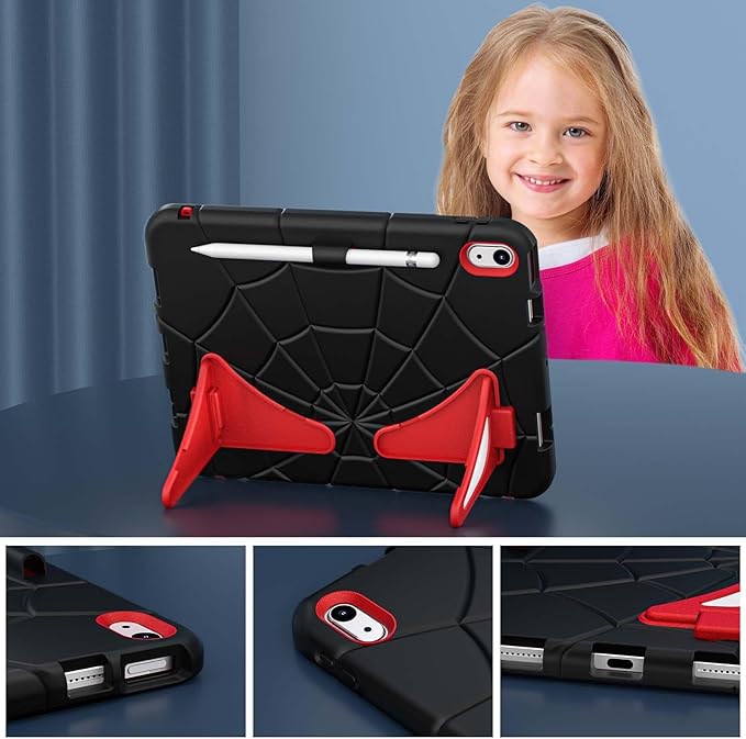 Compatible with Apple iPad 10th 2022 Tablet CaseLightweight Shockproof Rugged Protective Cover with Kickstand for Kids Children Boys Babies Black Red