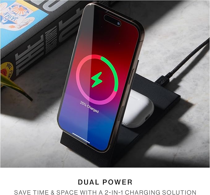 Native Union Rise 2-in-1 Magnetic Wireless Charger – Qi2 Certified &amp MagSafe Compatible – 15W Fast-Charging Foldable Charging Stand for iPhone Air 17 with Wireless Pad for AirPods Pro 3 (Sandston